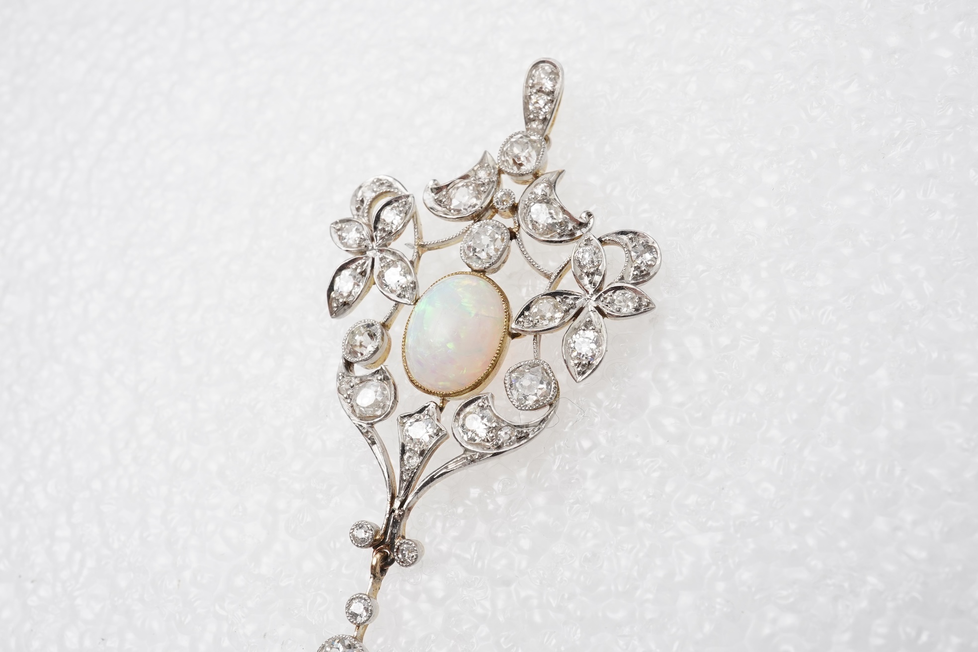 An Edwardian opal and diamond pendant, early 20th century